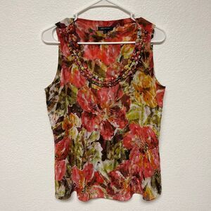 Anne Klein Women's Floral Sheer Scoop Neck Tank Top MEDIUM